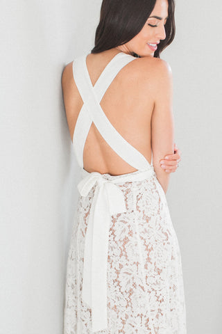 The Skye Halter Low Back Lace Dress - White